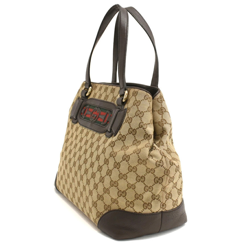 Gucci Dark Bag Tote Cream Shoulder Brown Web GG Beige Canvas Horsebit Brown Tan